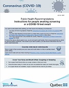 Instructions For People Awaiting Screening Or A Covid 19 Test Result Publications Du Ministere De La Sante Et Des Services Sociaux